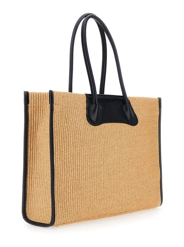 VIVIENNE WESTWOOD 'Troy' Beige Tote bag with Orb Logo Embossed on the Front and Raffia Effect in Cotton for Women in Beige 58% Cotton 42% Polyamide, photo 5 of 10 from Gaudenzi Boutique