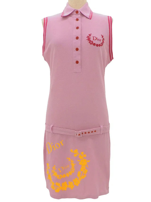 Dior Logo Embroidered Sleeveless Dress Pink #44 in Pink from VINTAGE QOO TOKYO