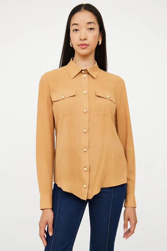 Balmain Collared Button Up Top in Silk from VSP Consignment