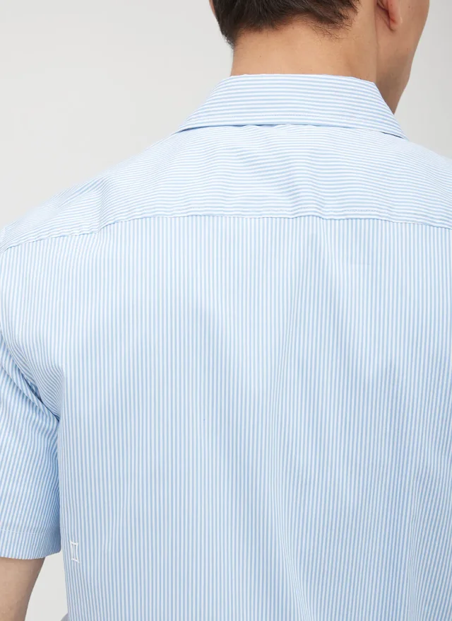 Kit and Ace Acadia Short Sleeve Poplin Shirt in Bright White/Cool Blue Stripe PopTec, photo 2 of 7 from Kit and Ace