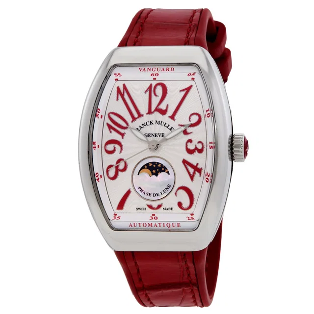 Franck Muller Vanguard Automatic White Dial Ladies Watch V32SCATFOL(ACRG) in silver|red|white|gray Crocodile from Jomashop.com