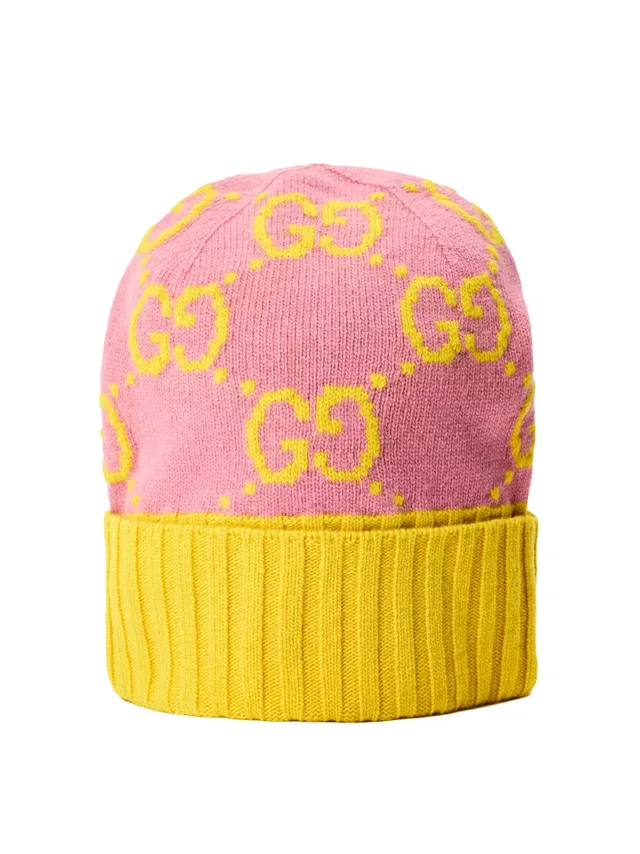 Gucci 6761103g2065975 Gg Monogram Wool Beanie — Pink Beanies in Pink Wool from HEWI