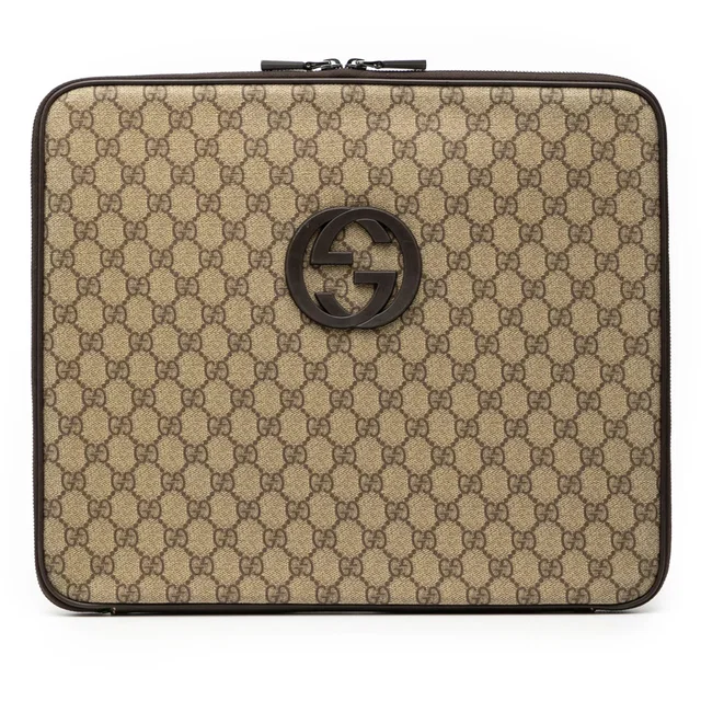 Brown Gucci GG Supreme Laptop Case Clutch Bag in Brown Coated canvas from Designer Revival
