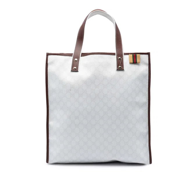 White Gucci GG Supreme Web Tote in White Coated canvas from Designer Revival