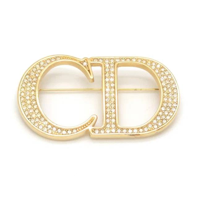 Dior CD Brooch 6.28 CD Signature Crystal Gold Tone Metal Pin in Gold from The Reluxe