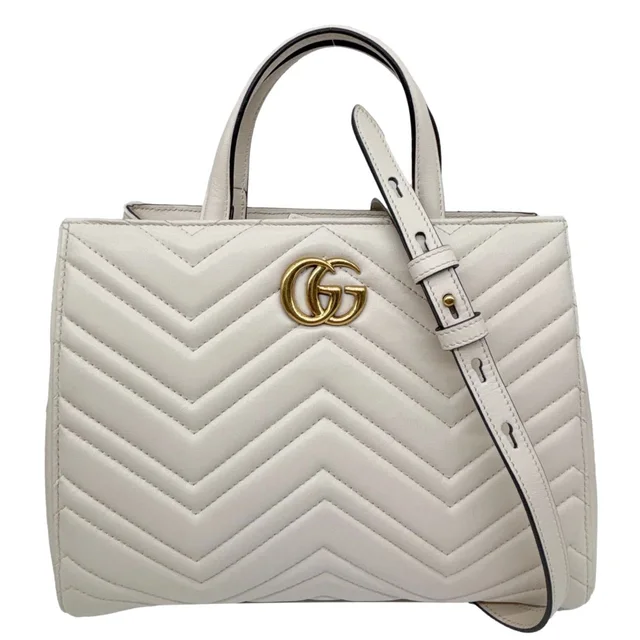 Gucci GG Marmont Calfskin Matelasse Leather Shoulder Bag Off White 448054 in White Calfskin from Dallas Designer Handbags