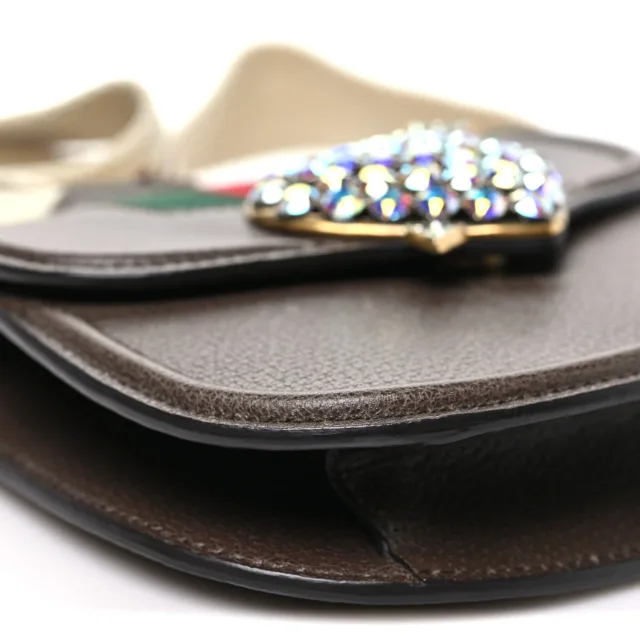 Gucci Textured Calfskin Web Crystal Heart Stripe Small Totem Shoulder Bag New Acero in Calfskin from FASHIONPHILE, photo 9 of 11