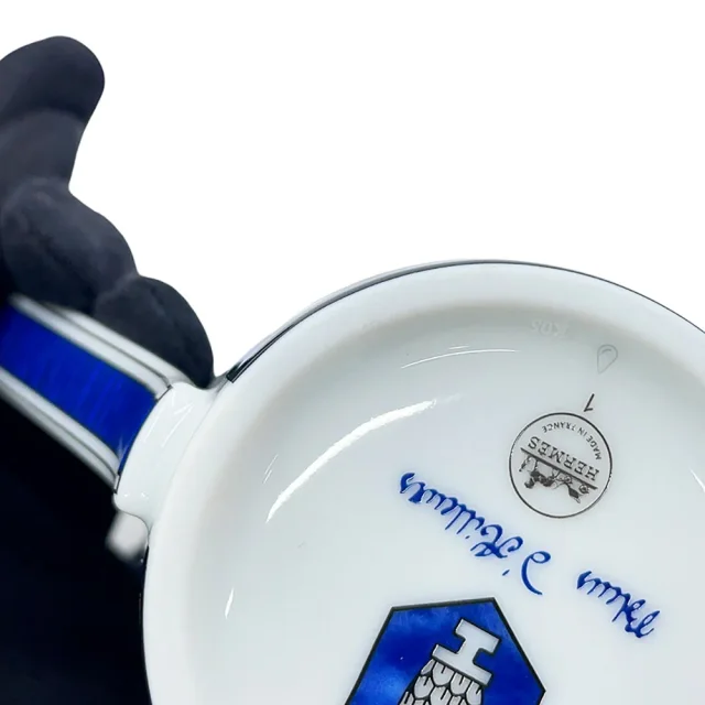 Hermès Tall Blue D'ailleurs Mug No. 1 Blue/WhiteP030138P Porcelain in Blue from GALLERY RARE, photo 8 of 12