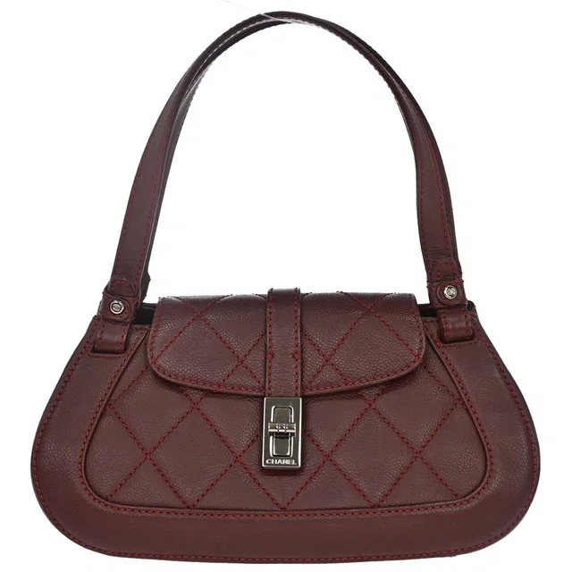 Chanel 2005-2006 Bordeaux Caviar Skin Mademoiselle Lock Handbag in Burgundy Caviar leather from AMORE Vintage Tokyo