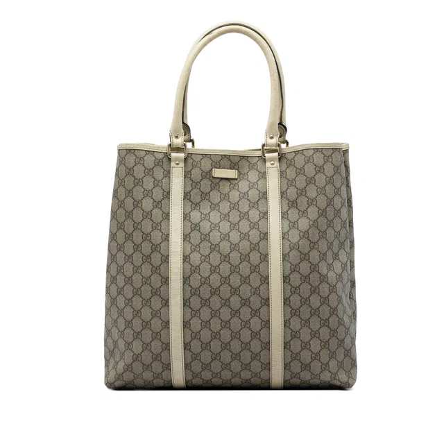 White Gucci GG Supreme Joy Vertical Tote in White Coated canvas from Designer Revival