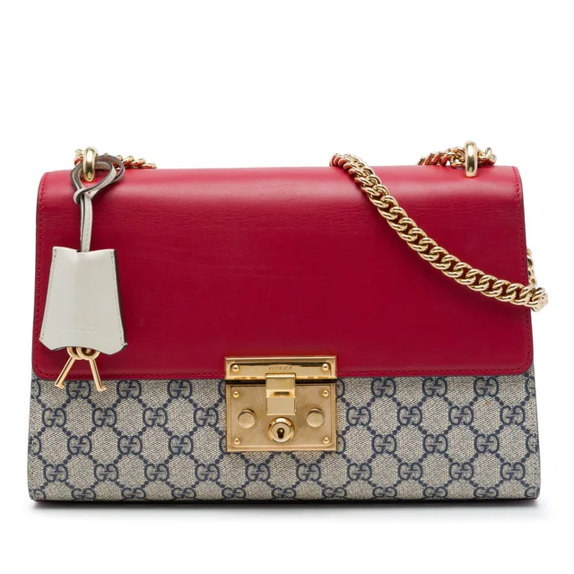 Red Gucci Medium GG Supreme Padlock Shoulder Bag in Red Coated canvas from Designer Revival, photo 1 of 1