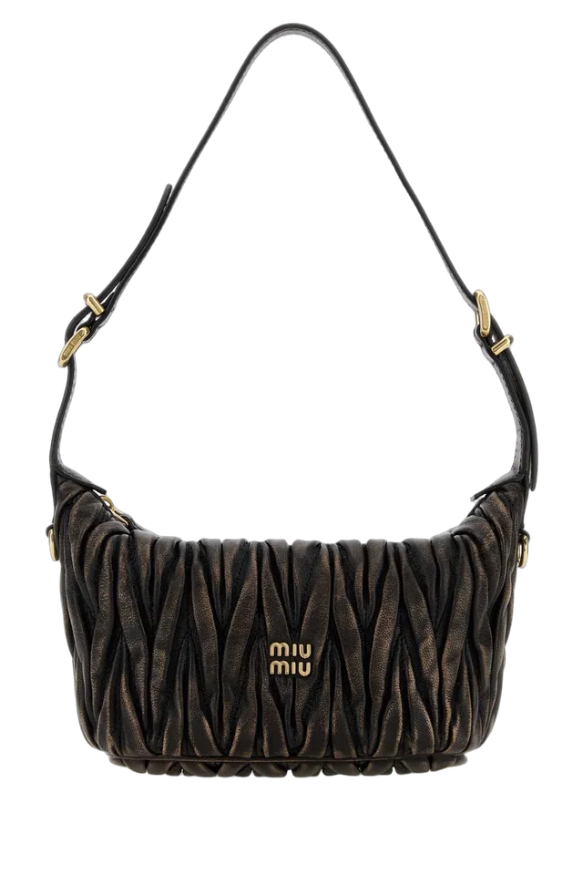 Miu Miu Ruched Leather Shoulder Bag — Brown in Brown Leather from HEWI