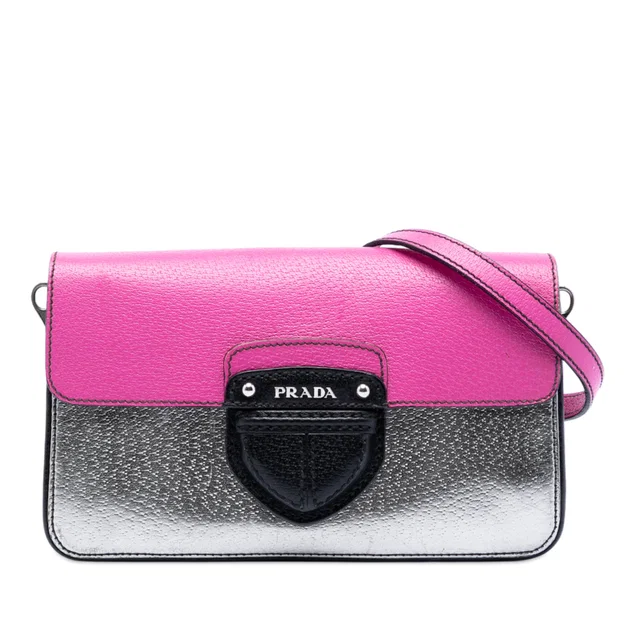 Silver Prada Tricolor Metallic Cinghiale Crossbody in Silver Leather from Designer Revival