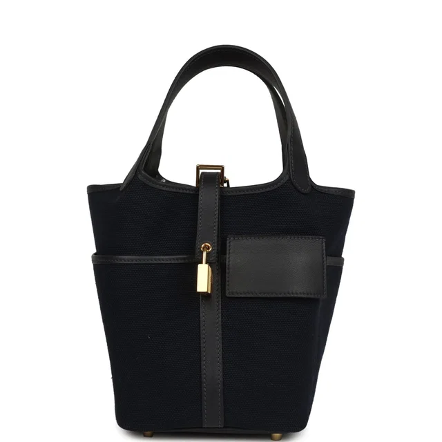Hermès Picotin Cargo 18 Bleu Marine Swift and Toile Canvas Gold Hardware in Navy Swift leather from Madison Avenue Couture
