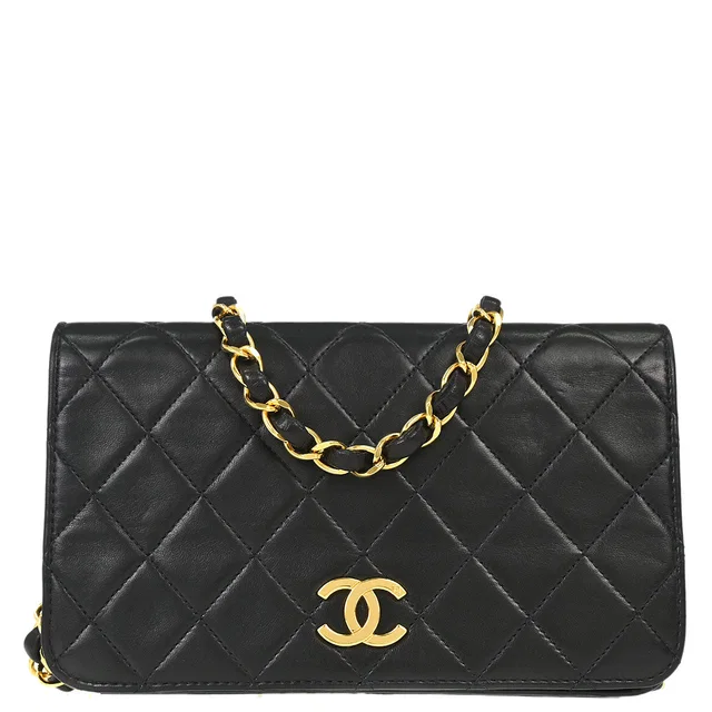 Chanel 1996-1997 Black Lambskin Pushlock Mini Full Flap Shoulder Bag in Black Lambskin from AMORE Vintage Tokyo