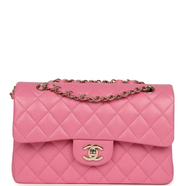 Chanel Small Classic Double Flap Bag Pink Caviar Light Gold Hardware in Pink Caviar leather from Madison Avenue Couture