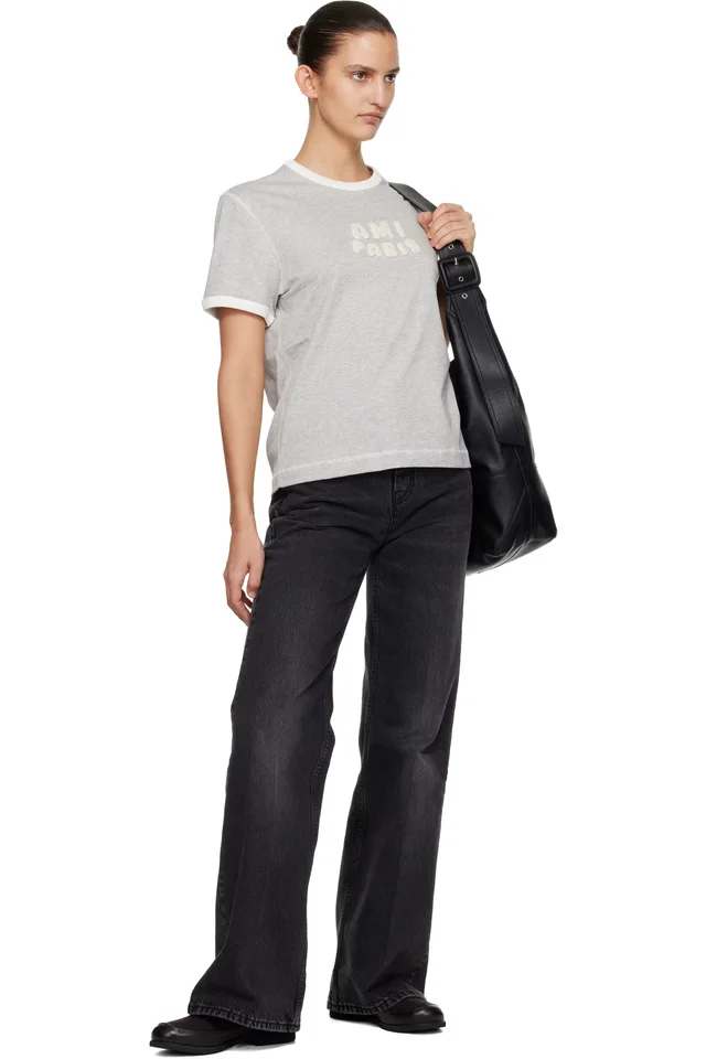 Gray Cotton 'Ami Paris' Knitted Patch T-shirt, photo 4 of 4 from SSENSE