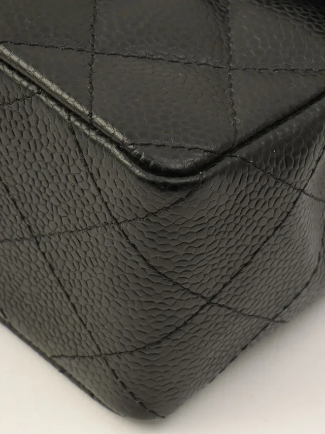 Chanel Circa 2005 Caviar Skin Classic Flap Chain Bag Mini Black in Black Caviar leather from VINTAGE QOO TOKYO, photo 9 of 14