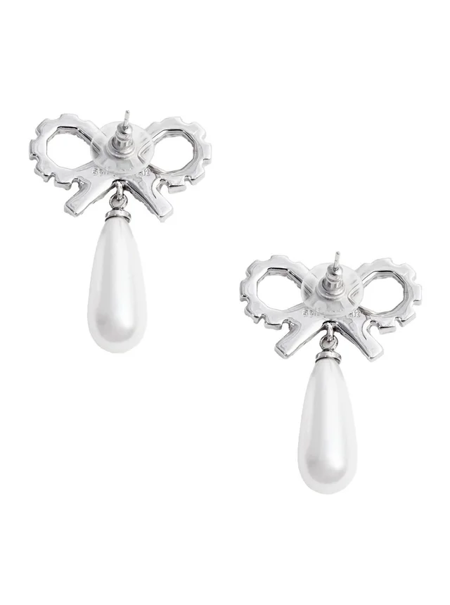 Self-portrait Earrings 'RS26631EPPEARL' with Bow and Pearl Pendant in Silver Color for Women in 100% Copper, photo 4 of 6 from Gaudenzi Boutique