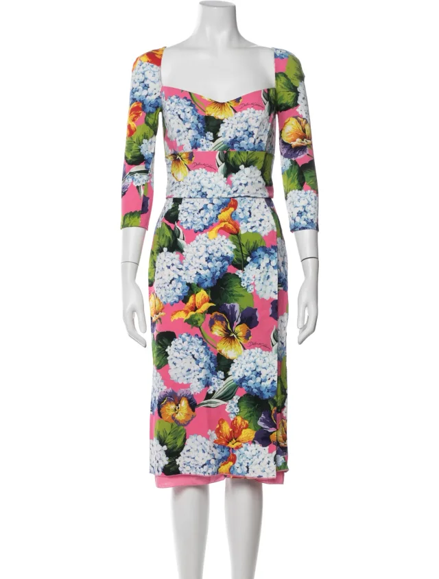 Dolce & Gabbana Floral Print Knee-Length Dress in pink from The RealReal