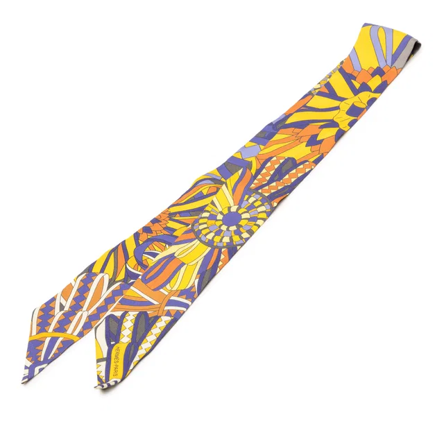 Gold Hermès Les Flots Du Cheval Silk Twilly Scarf Scarves in Gold Silk from Designer Revival