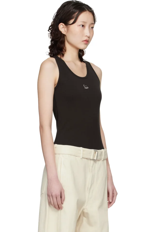 Maison Kitsuné Brown Baby Fox Ribbed Tank Top, photo 2 of 5 from SSENSE