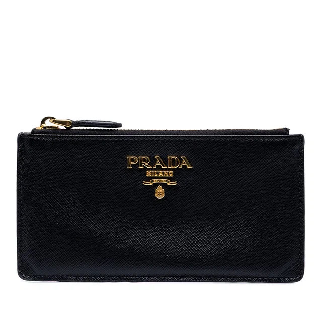 Black Prada Saffiano Coin and Card Holder in Black Saffiano leather from Designer Revival