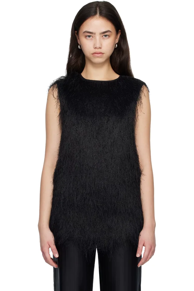 Loulou de Saison Black YASMIN Fringed Top from SSENSE, photo 1 of 1