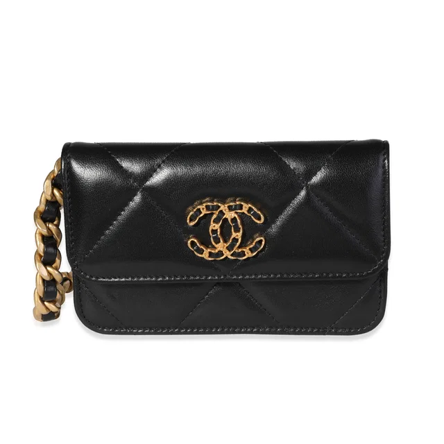 Chanel Black Quilted Lambskin 19 Mini Coin Purse With Chain Leather Handbag in Black Lambskin from HEWI