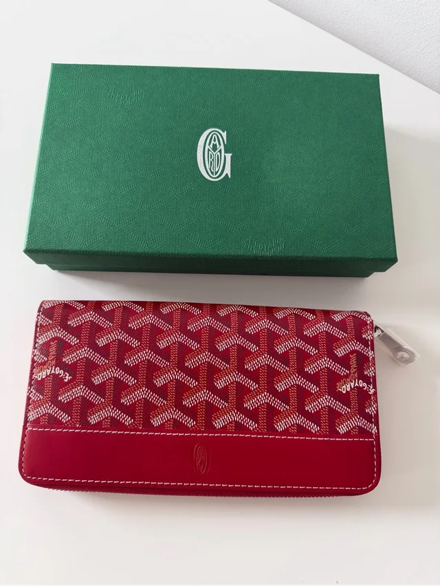 Goyard Red Patterned Zip-Around Wallet With Glossy Trim in red|white from Poshmark