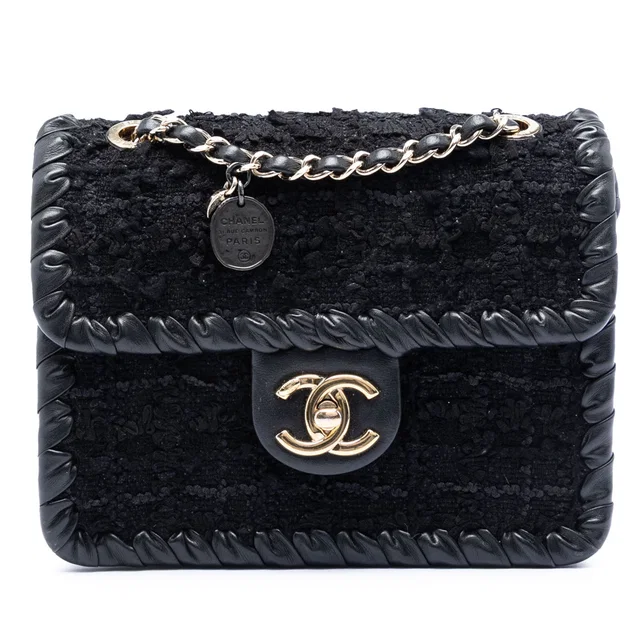 Black Chanel Mini Tweed My Own Frame Flap Crossbody Bag in Black Tweed from Designer Revival
