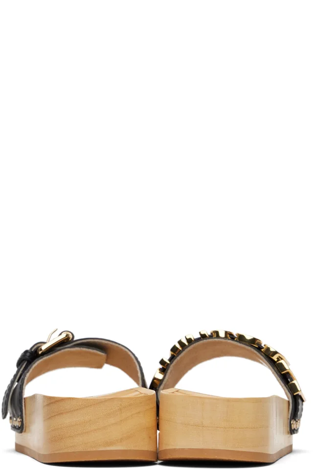 Moschino Beige & Black Calfskin Wood Sandals, photo 2 of 2 from SSENSE