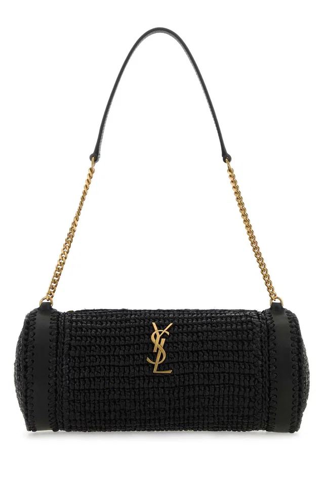 Saint Laurent Cassandre Shoulder Bag — Black in Black Raffia from HEWI