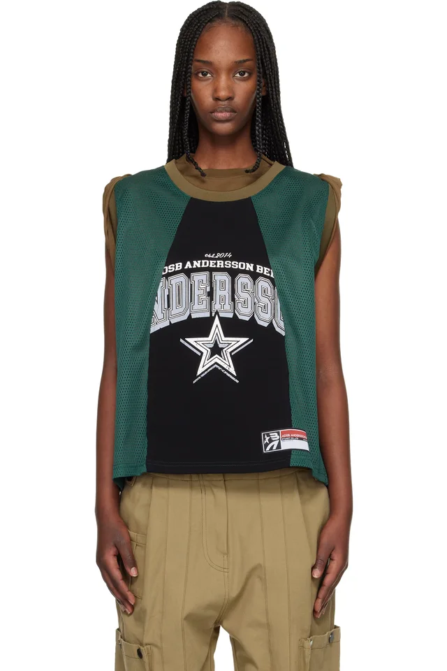 Andersson Bell Khaki & Green Layered Roll Up Basketball Jersey T-shirt, image 1 of 1 from SSENSE