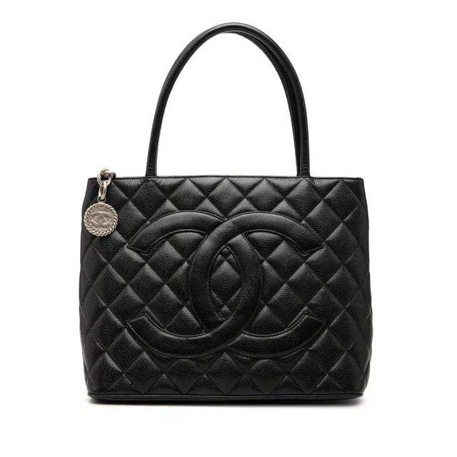 Black Chanel Caviar Medallion Tote in Black Caviar leather from Designer Revival