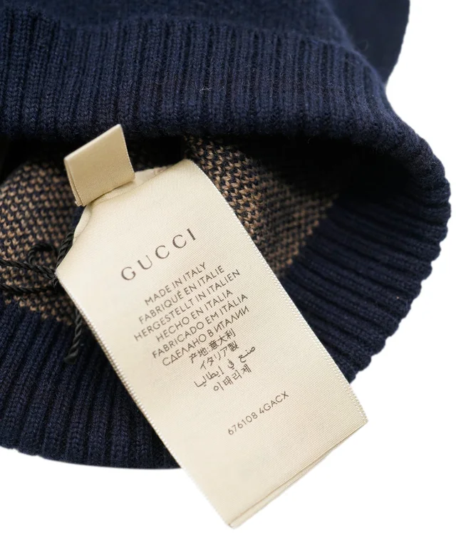 Gucci Beanie Hat Navy Blue Size M in Navy Cashmere from Luxury Promise, photo 3 of 3