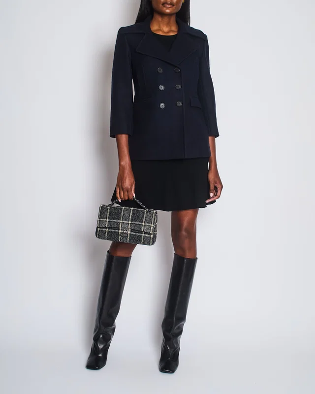 Celine Navy Double Breasted Wool Coat with Lapel Detail Size FR 36 (UK 8) in Navy Wool from Sellier