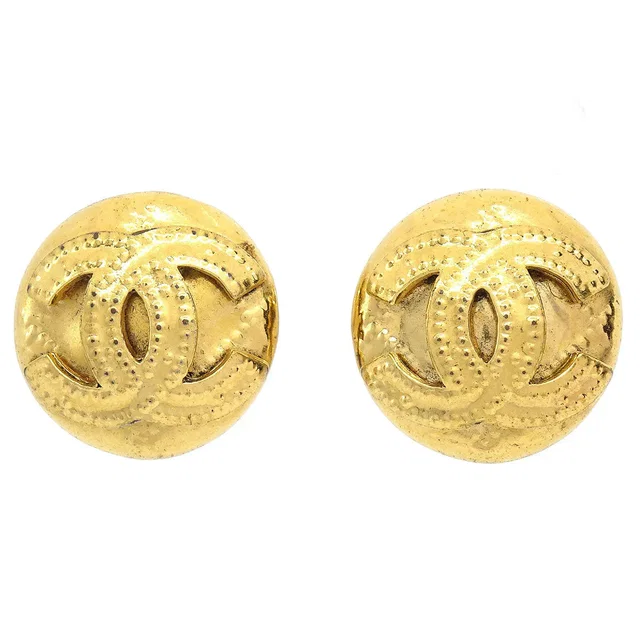 Chanel 1994 Gold Quilted 'CC' Round Earrings Small in Gold from AMORE Vintage Tokyo