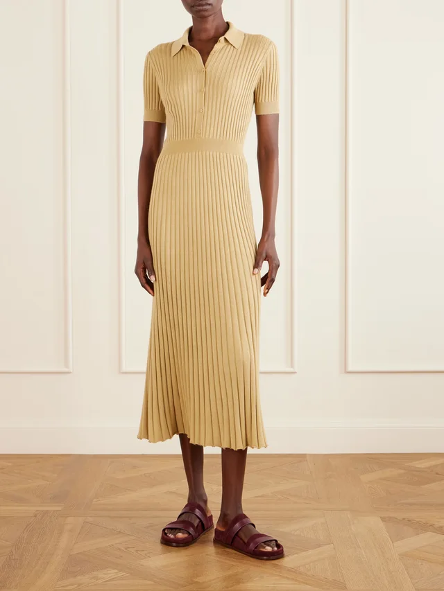 GABRIELA HEARST Amor ribbed silk and cashmere-blend midi dress in Beige, photo 2 of 2 from NET-A-PORTER (Canada)