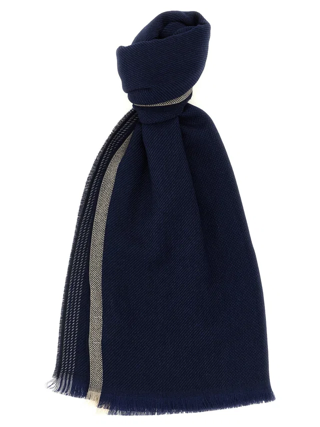 Brunello Cucinelli Scarf — Navy Wool And Cashmere Blend Scarfs in Navy Cashmere from HEWI