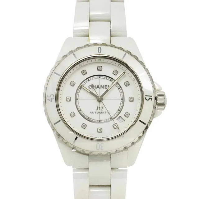 Chanel J12 38mm H5705 12P Diamond Men's Watch, Date, White Ceramic, Automatic Movement in White Ceramic from Luxury Promise