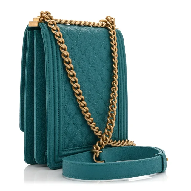 Chanel Caviar Quilted North South Boy Flap Turquoise in Blue Caviar leather from FASHIONPHILE, photo 3 of 10