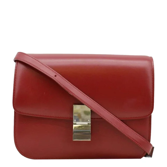 Celine Classic Box Medium Leather Flap Shoulder Bag Red in Red Leather from Dallas Designer Handbags