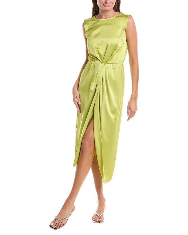 Gracia Cap Sleeve High Slit Satin Midi Dress, image 1 of 1 from Gilt