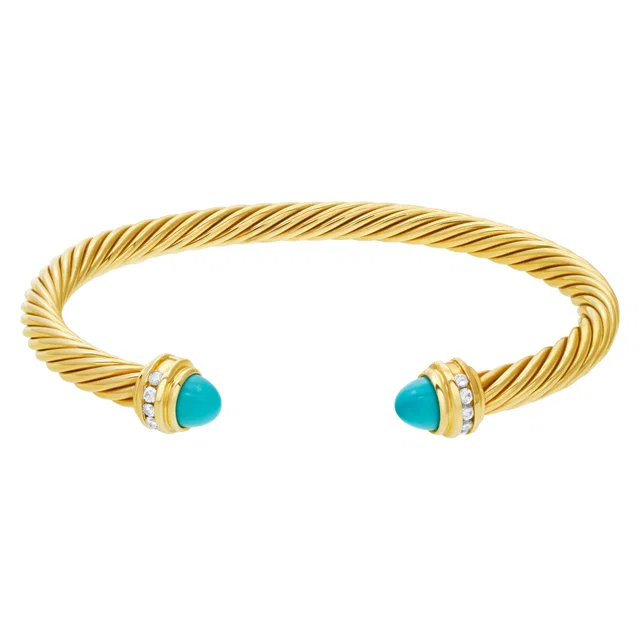 David Yurman cable classics bracelet in 18k gold with diamonds and turquoise in Blue Yellow Gold from Gray And Sons