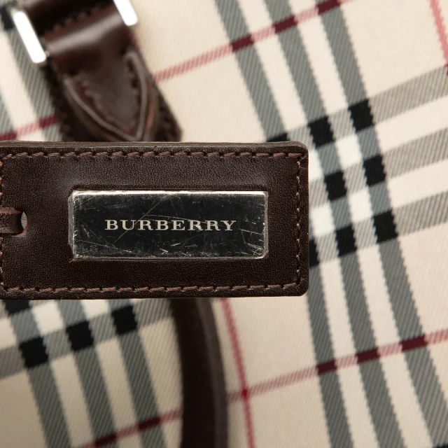 Beige Burberry House Check Canvas Travel Bag in Beige Canvas from Designer Revival, photo 5 of 6