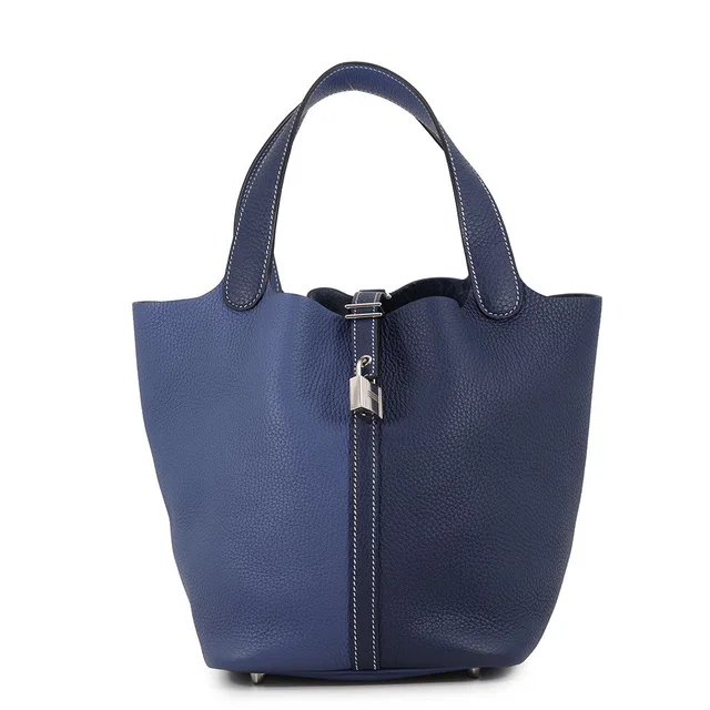 Hermès Picotin Lock Casaque Blue Saphir/Blue Brighton Taurillon Clemence Size MM in Blue Clemence leather from GALLERY RARE