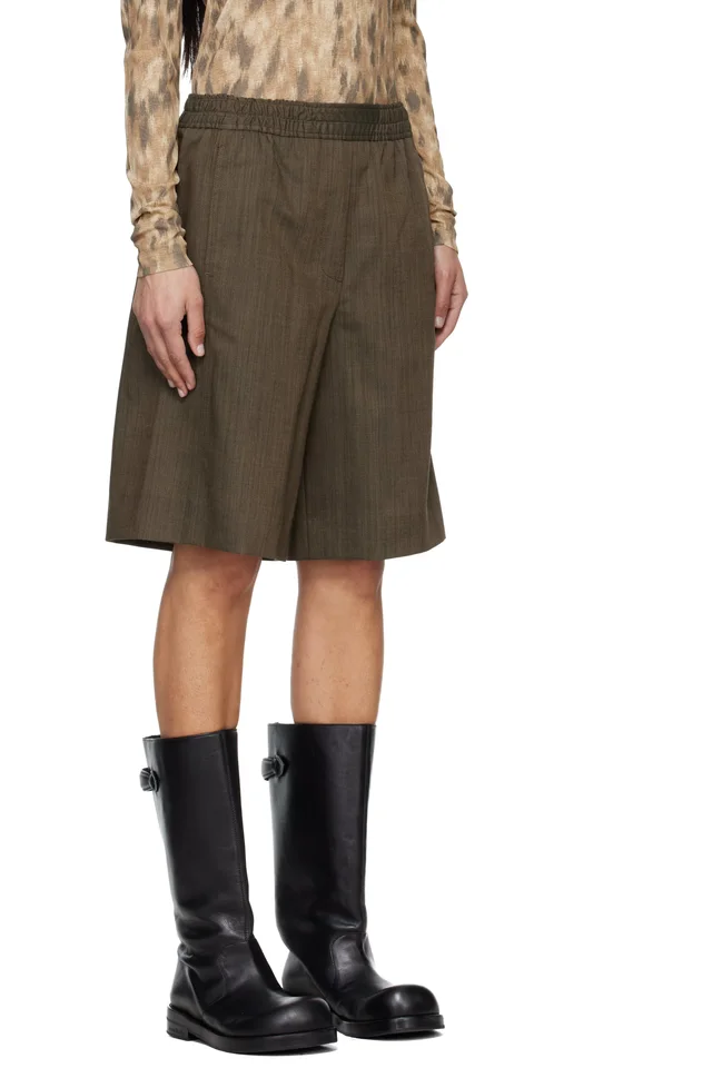 GANNI Brown Light Wool Melange Boxer Shorts, photo 2 of 4 from SSENSE