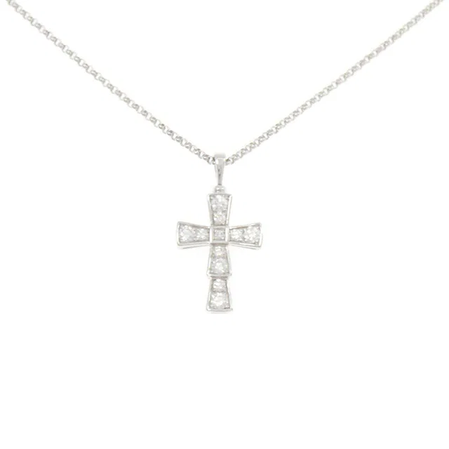 Bvlgari Cross Small 18K White Gold Diamond Necklace in White from LuxUness