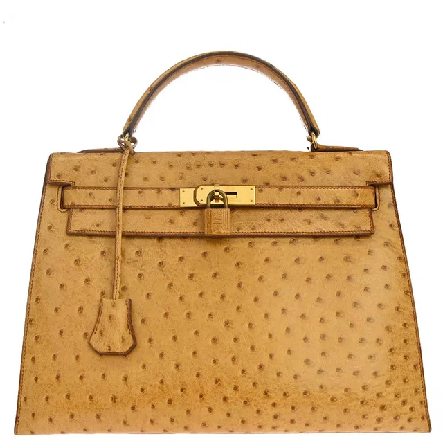 Hermès Saffron Ostrich Kelly 32 Sellier Handbag in Ostrich from AMORE Vintage Tokyo